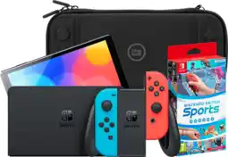 Coolblue Nintendo Switch OLED Blauw/Rood + Nintendo Switch Sports + BlueBuilt Beschermhoes aanbieding