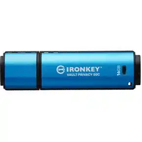 Alternate Kingston IronKey Vault Privacy 50 16 GB usb-stick Lichtblauw/zwart, USB-C 3.2 Gen 1 aanbieding