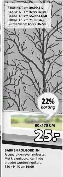 Jysk Barken rolgordijn 22% Korting 80x170 cm aanbieding