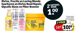 Kruidvat Elvive, Fructis en Loving Blends haarkuren en Elvive Bond Repair, Glycolic Gloss en Fiber Boosterj aanbieding