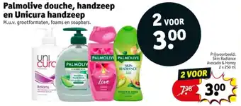 Kruidvat Palmolive douche, handzeep en Unicura handzeep aanbieding