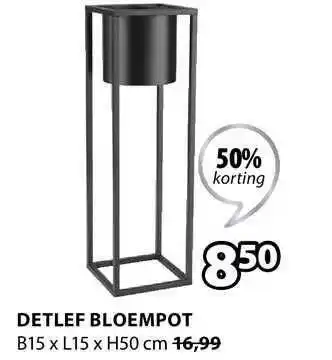 Jysk Detlef bloempot 50% Korting 15x15x50 cm aanbieding