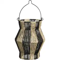 Leen Bakker Lantaarn Bilbao - zwart/naturel - 25,5xØ19,6 cm - Leen Bakker aanbieding