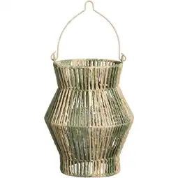 Leen Bakker Lantaarn Bilbao - groen/naturel - 25,5xØ19,5 cm - Leen Bakker aanbieding