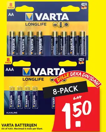 Dekamarkt VARTA BATTERIJEN AA of AAA. Maximaal 6 stuks per klant. aanbieding