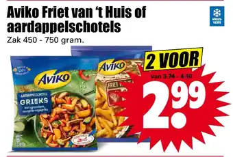 Dirk Aviko friet van 't huis of aardappelschotels 450-750 gram aanbieding