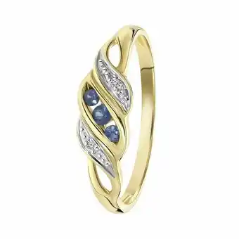 Lucardi 14K geelgouden ring met saffier en diamant 0,01ct aanbieding