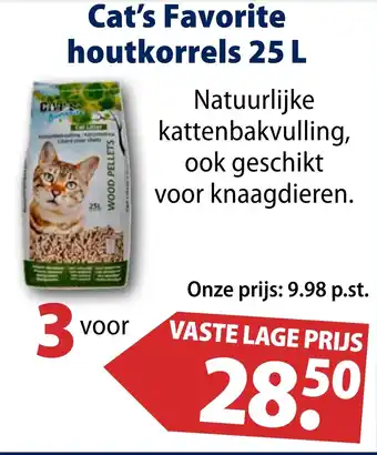 Huisdier Voordeelshop Cat's Favorite houtkorrels 25 L aanbieding