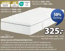 Jysk Dreamzone driva GS100 springveermatras aanbieding