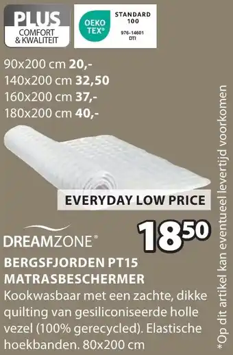 Jysk Dreamzone bergsfjorden PT15 matrasbeschermer aanbieding