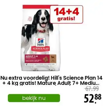 Zooplus Nu extra voordelig! Hill's Science Plan 14 + 4 kg gratis! Mature Adult 7+ Medium Chicken (18 kg) aanbieding