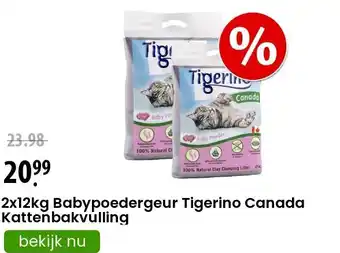 Zooplus 2x12kg Babypoedergeur Tigerino Canada Kattenbakvulling aanbieding