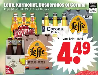 Dirk Leffe, Karmeliet, Desperados of Corona 4-/6-pack 300/330ml aanbieding