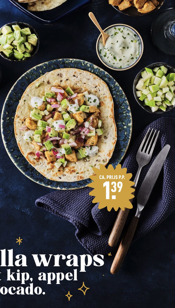 Tortilla wraps met kip, appel * en avocado. aanbieding bij ALDI