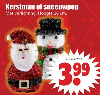 Dirk Kerstman of sneeuwpop Met verlichting. Hoogte 26 cm. aanbieding