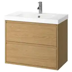 IKEA ÄngsjÖn / orrsjÖn Wastafelkast m lades/wastafel/kraan, eikenpatroon, 82x49x69 cm aanbieding