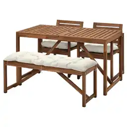 IKEA NÄmmarÖ Tafel+2 stoelen + bank, buiten, lichtbruin gelazuurd/kuddarna licht grijsbeige, 140x75 cm aanbieding