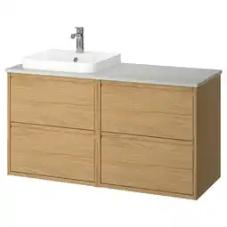 IKEA ÄngsjÖn / backsjÖn Wastafelkast/wastafel/kraan, eikenpatroon/grijs steenpatroon, 122x49x71 cm aanbieding