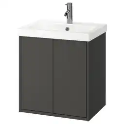 IKEA HavbÄck / orrsjÖn Wastafelkast m deuren/wastfl/kraan, donkergrijs, 62x49x69 cm aanbieding