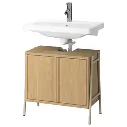 IKEA ByasjÖn / tvÄllen Wastafelkast m deuren/wastfl/kraan, eikenpatroon, 66x37x59 cm aanbieding