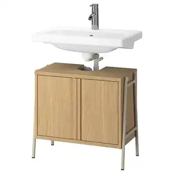 IKEA ByasjÖn / tvÄllen Wastafelkast m deuren/wastfl/kraan, eikenpatroon, 66x37x59 cm aanbieding
