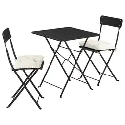 IKEA SundsÖ Tafel en 2 klapstoelen, buiten antraciet/antraciet Kuddarna lichtgrijs-beige, 65x65 cm aanbieding