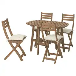 IKEA Askholmen Klaptafel+4 klapstoelen, buiten, vouwbaar donkerbruin/kuddarna licht grijsbeige aanbieding