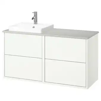 IKEA HavbÄck / orrsjÖn Wastafelkast/wastafel/kraan, wit/grijs steenpatroon, 122x49x71 cm aanbieding