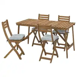 IKEA Askholmen Tafel+4 klapstoelen, buiten, donkerbruin/klösan blauw, 143x75 cm aanbieding