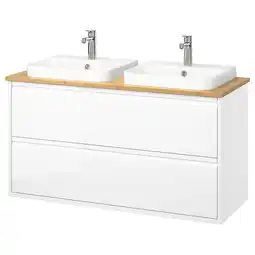 IKEA ÄngsjÖn / backsjÖn Wastafelkst m lades/wastafel/kranen, hoogglans wit/bamboe, 122x49x71 cm aanbieding