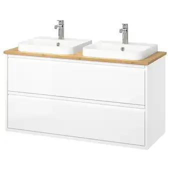 IKEA ÄngsjÖn / backsjÖn Wastafelkst m lades/wastafel/kranen, hoogglans wit/bamboe, 122x49x71 cm aanbieding