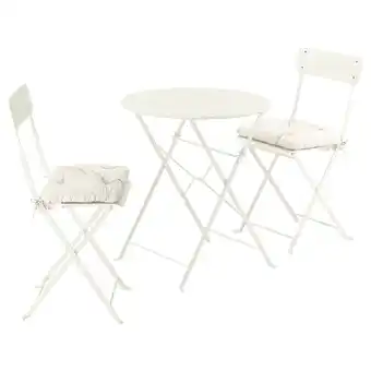 IKEA SundsÖ Tafel en 2 klapstoelen, buiten ecru/ecru Kuddarna lichtgrijs-beige, 65 cm aanbieding