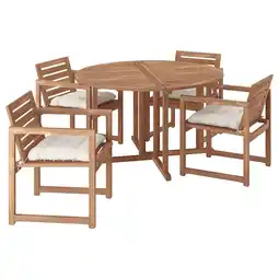 IKEA NÄmmarÖ Tafel+4 leunstoelen, buiten, lichtbruin gelazuurd/kuddarna licht grijsbeige, 130 cm aanbieding