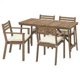 IKEA Askholmen Tafel+4 leunstoelen, buiten, donkerbruin/kuddarna licht grijsbeige, 143x75 cm aanbieding
