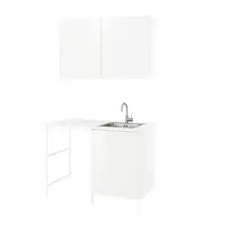 IKEA Enhet Was, wit/hoogglans wit, 139x63.5x87.5 cm aanbieding