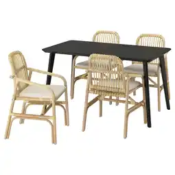 IKEA Lisabo / salnÖ Tafel en 4 armleunstoelen, zwart rotan/gransel naturel, 140x78 cm aanbieding