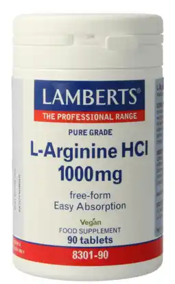 De Online Drogist Lamberts L-Arginine 1000mg Tabletten 90TB aanbieding