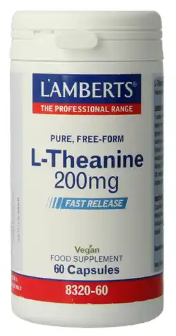 De Online Drogist Lamberts L-Theanine 200mg Capsules 60CP aanbieding