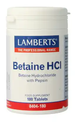 De Online Drogist Lamberts Betaïne HCl met Pepsine Tabletten 180TB aanbieding