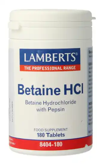 De Online Drogist Lamberts Betaïne HCl met Pepsine Tabletten 180TB aanbieding