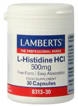 De Online Drogist Lamberts L-Histidine HCI 500mg Capsules 30CP aanbieding