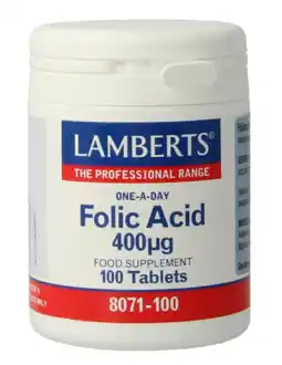 De Online Drogist Lamberts Foliumzuur 400mcg Tabletten 100TB aanbieding