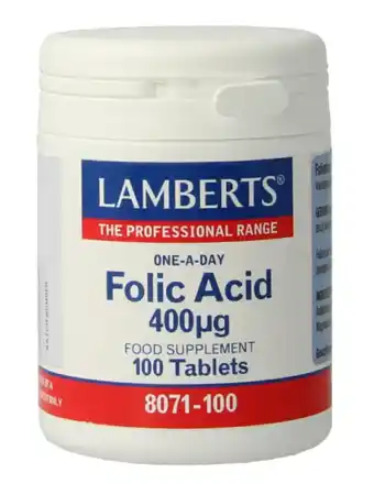 De Online Drogist Lamberts Foliumzuur 400mcg Tabletten 100TB aanbieding
