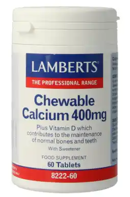 De Online Drogist Lamberts Calcium 400mg + Vitamine D Kauwtabletten 60KTB aanbieding