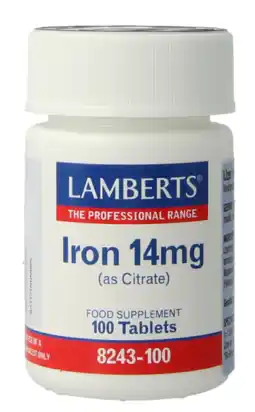 De Online Drogist Lamberts IJzer Citraat 14mg Tabletten 100TB aanbieding