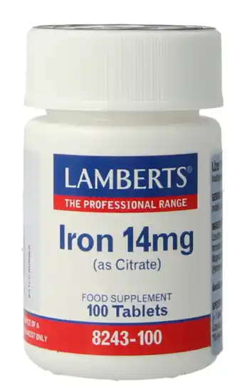 De Online Drogist Lamberts IJzer Citraat 14mg Tabletten 100TB aanbieding