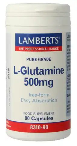 De Online Drogist Lamberts L-Glutamine 500mg Vegacapsules 90VCP aanbieding