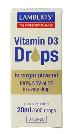 De Online Drogist Lamberts Vitamine D3 Druppels 20ML aanbieding