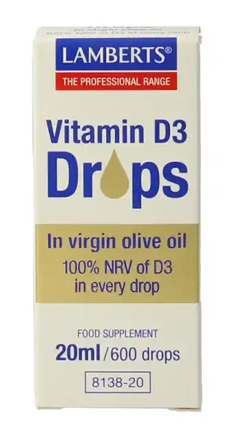 De Online Drogist Lamberts Vitamine D3 Druppels 20ML aanbieding