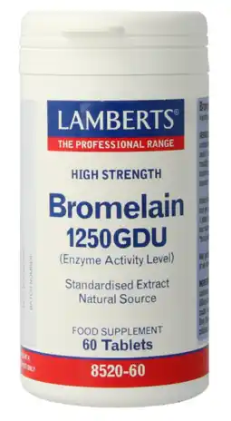 De Online Drogist Lamberts Bromelaine 1250GDU Tabletten 60TB aanbieding